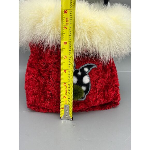Cowbunnies Red Plush Bunny Handbag With Faux Fur Trim & Polka Dot Handle - Picture 7 of 10